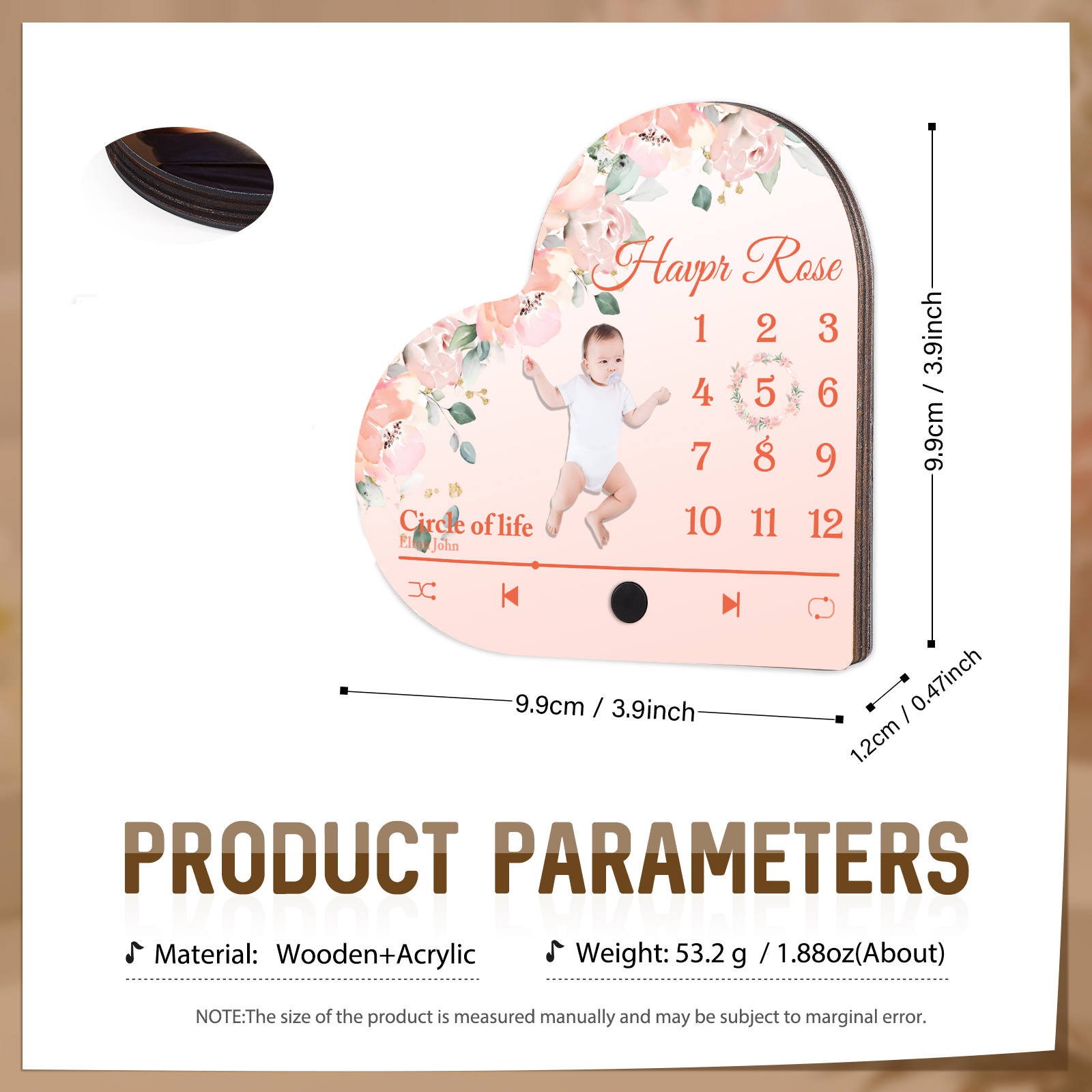 Herz Personalisiertes Lied & Name & Foto & Datum Kühlschrankmagnet mit Musikfunktion Baby Geschenk zur Taufe