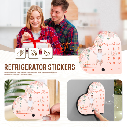 Herz Personalisiertes Lied & Name & Foto & Datum Kühlschrankmagnet mit Musikfunktion Baby Geschenk zur Taufe