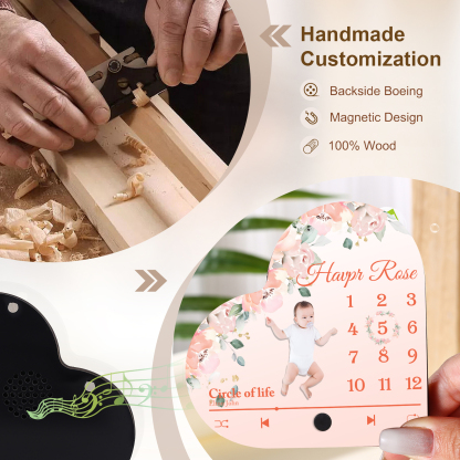 Herz Personalisiertes Lied & Name & Foto & Datum Kühlschrankmagnet mit Musikfunktion Baby Geschenk zur Taufe