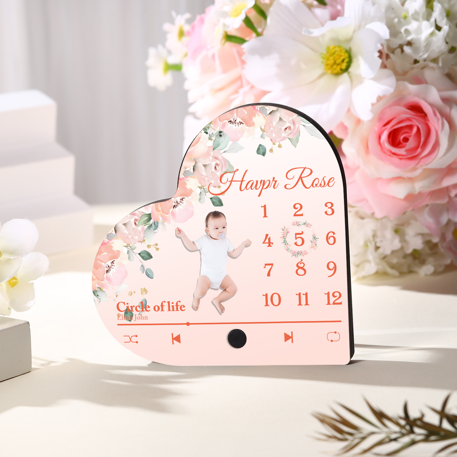 Herz Personalisiertes Lied & Name & Foto & Datum Kühlschrankmagnet mit Musikfunktion Baby Geschenk zur Taufe