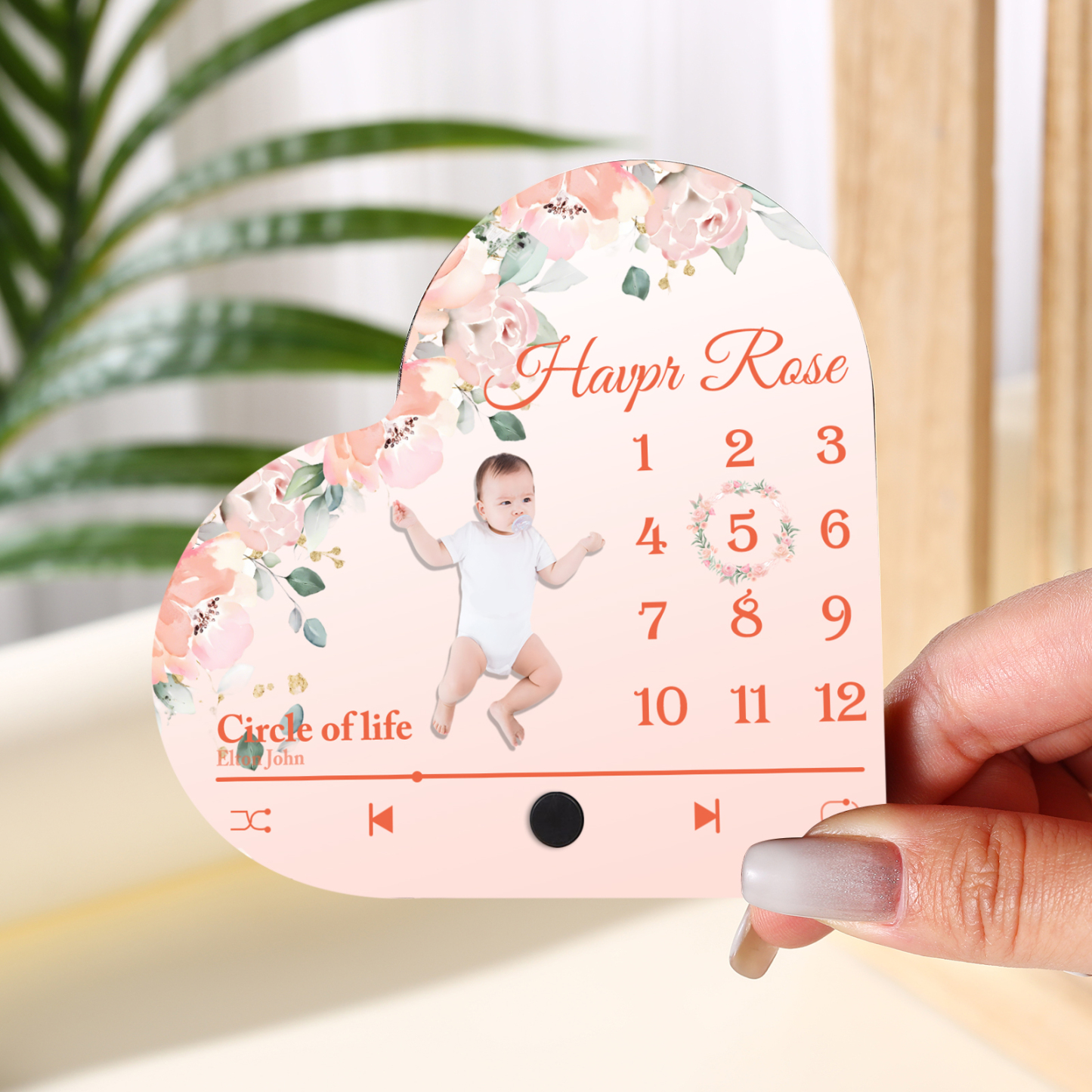 Herz Personalisiertes Lied & Name & Foto & Datum Kühlschrankmagnet mit Musikfunktion Baby Geschenk zur Taufe