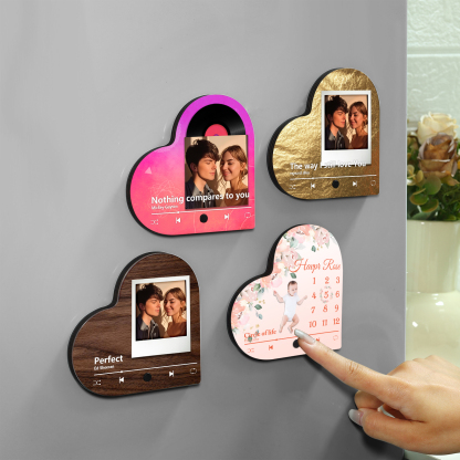 Herz Personalisiertes Lied & Name & Foto & Datum Kühlschrankmagnet mit Musikfunktion Baby Geschenk zur Taufe