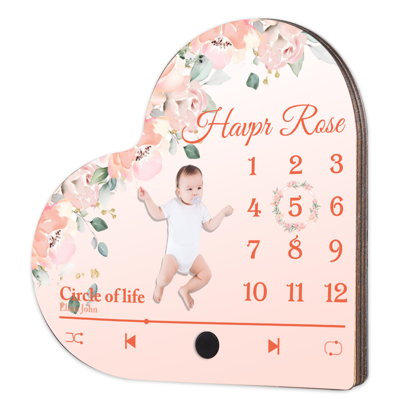 Herz Personalisiertes Lied & Name & Foto & Datum Kühlschrankmagnet mit Musikfunktion Baby Geschenk zur Taufe