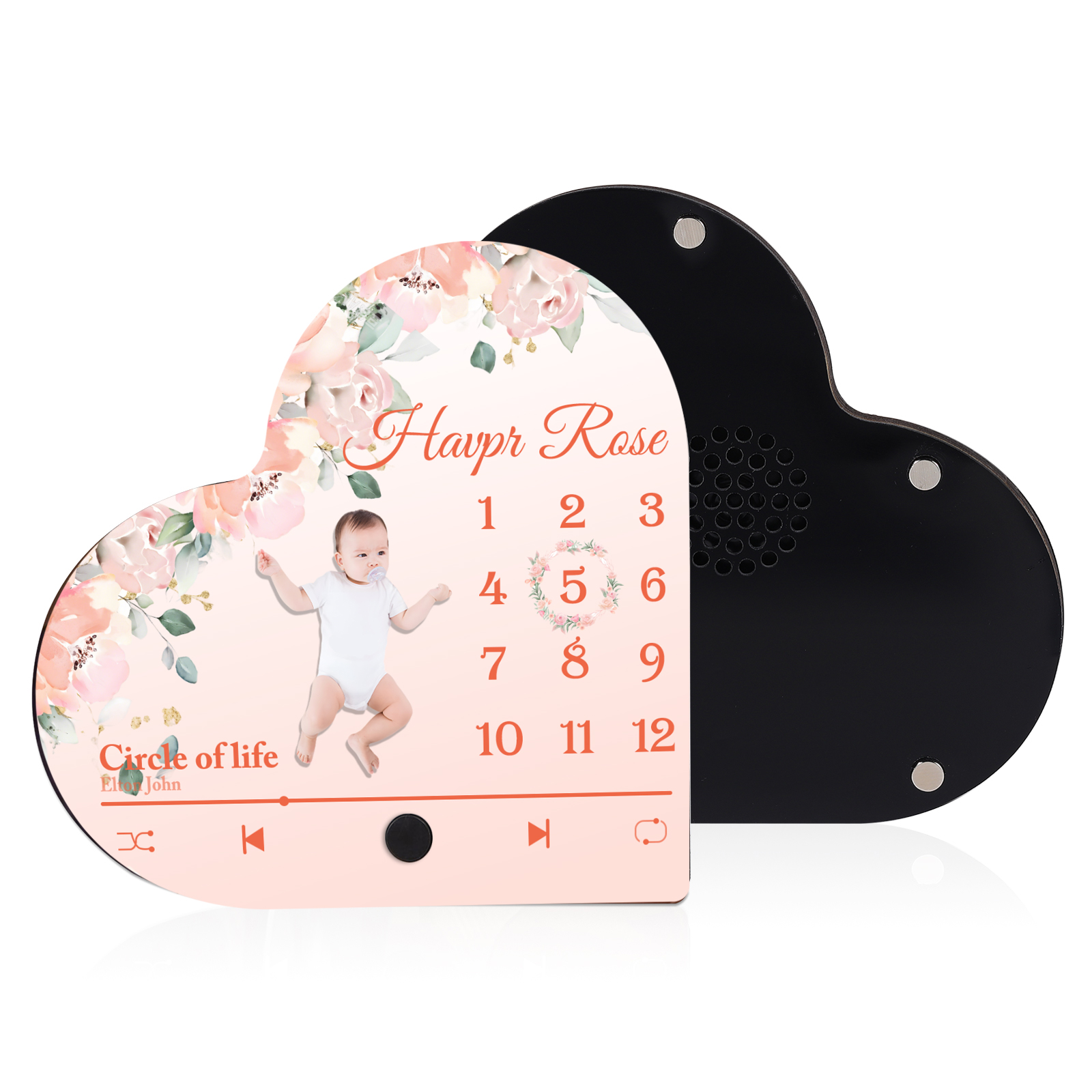 Herz Personalisiertes Lied & Name & Foto & Datum Kühlschrankmagnet mit Musikfunktion Baby Geschenk zur Taufe