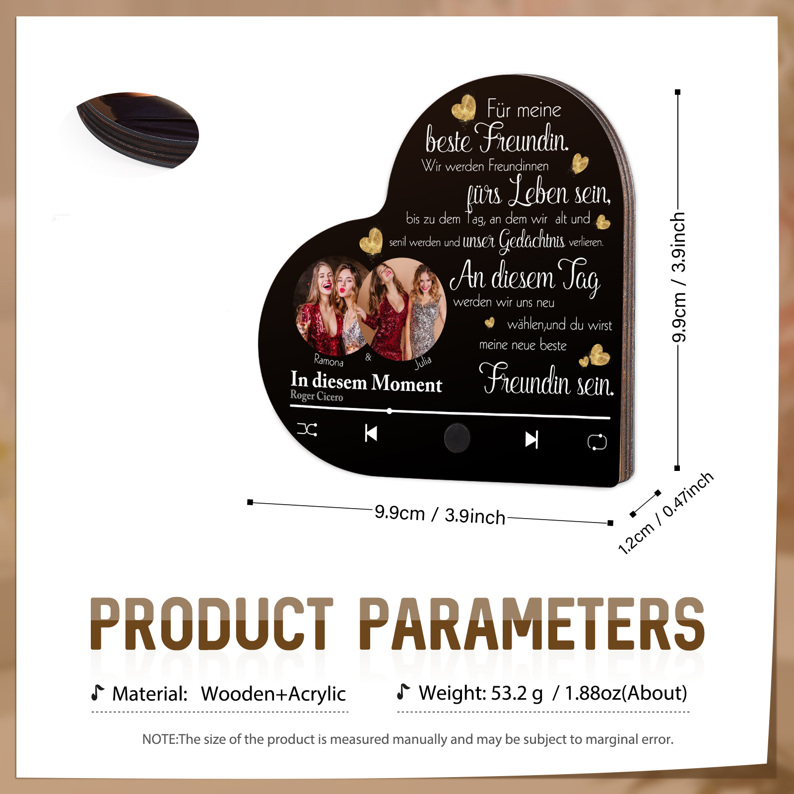 Herz Personalisiertes Lied & 2 Fotos & 2 Namen Kühlschrankmagnet mit Musikfunktion Für meine beste Freundin Freundschaft Geschenk