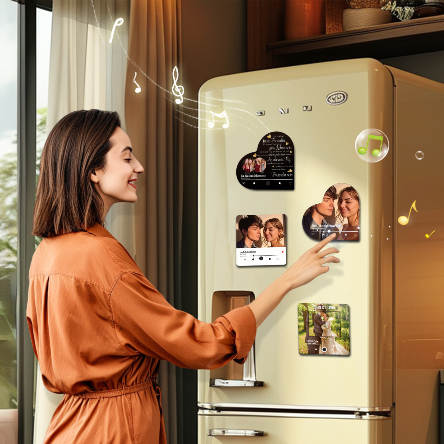 Herz Personalisiertes Lied & 2 Fotos & 2 Namen Kühlschrankmagnet mit Musikfunktion Für meine beste Freundin Freundschaft Geschenk