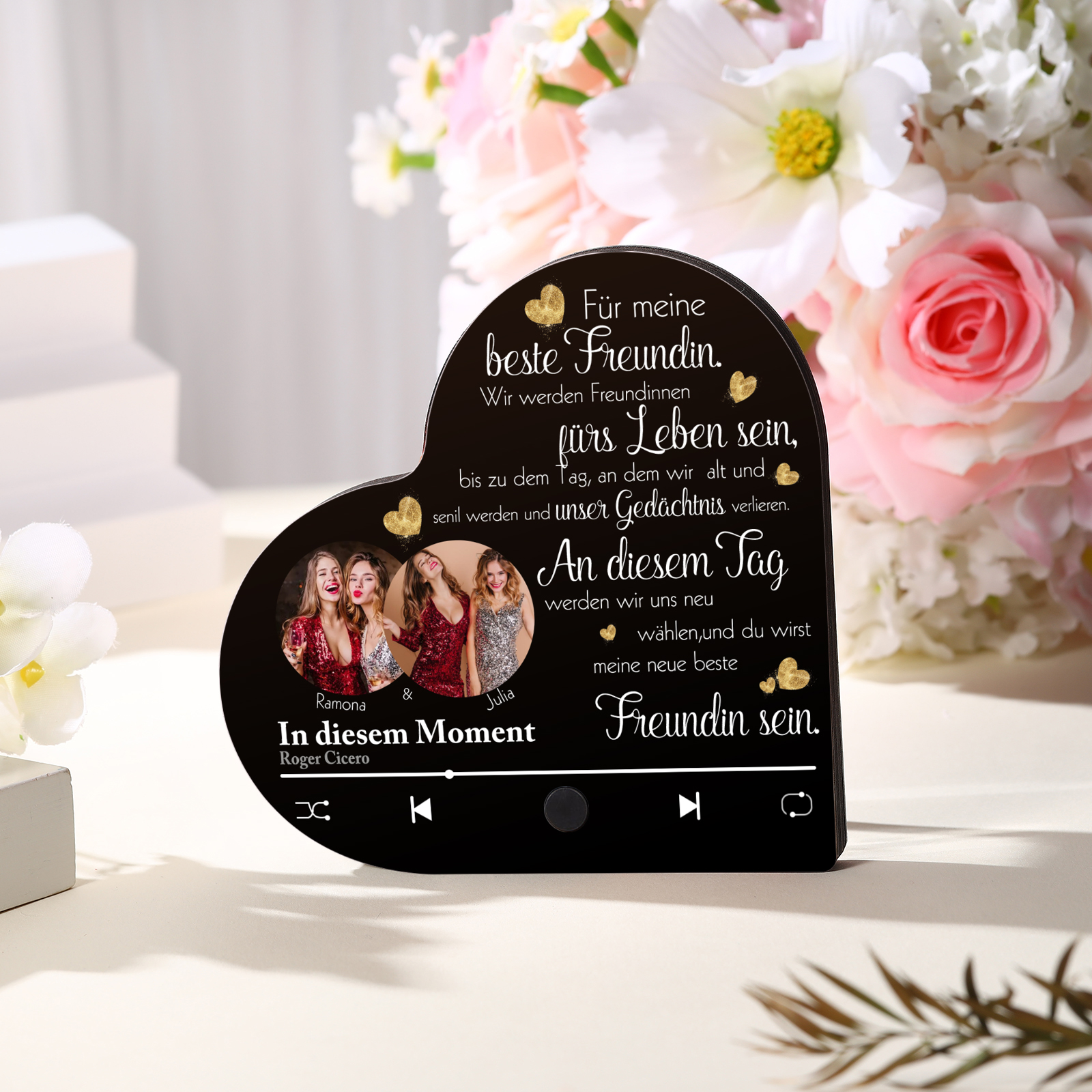 Herz Personalisiertes Lied & 2 Fotos & 2 Namen Kühlschrankmagnet mit Musikfunktion Für meine beste Freundin Freundschaft Geschenk