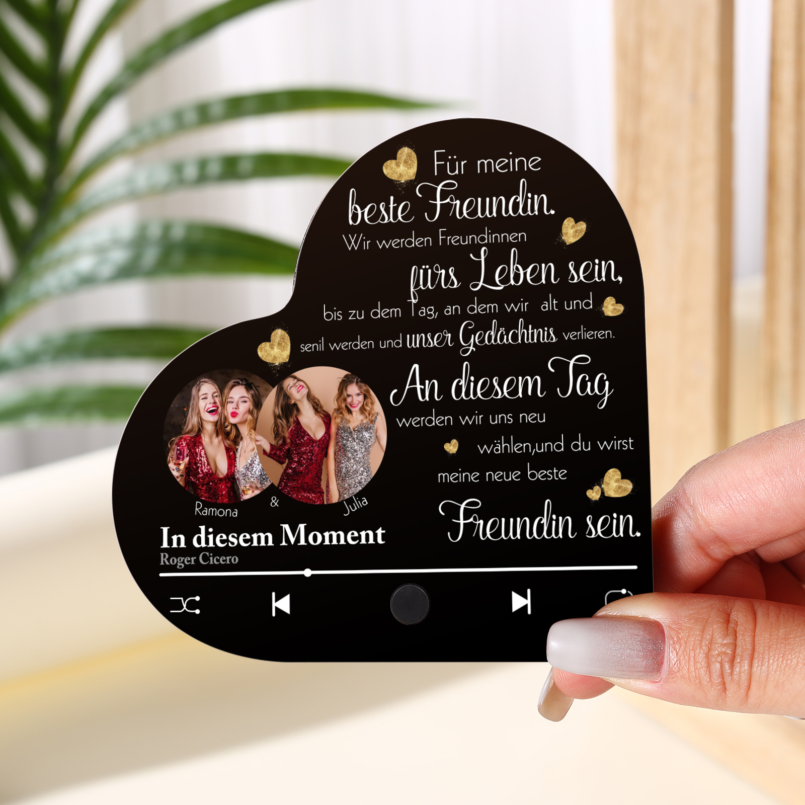 Herz Personalisiertes Lied & 2 Fotos & 2 Namen Kühlschrankmagnet mit Musikfunktion Für meine beste Freundin Freundschaft Geschenk