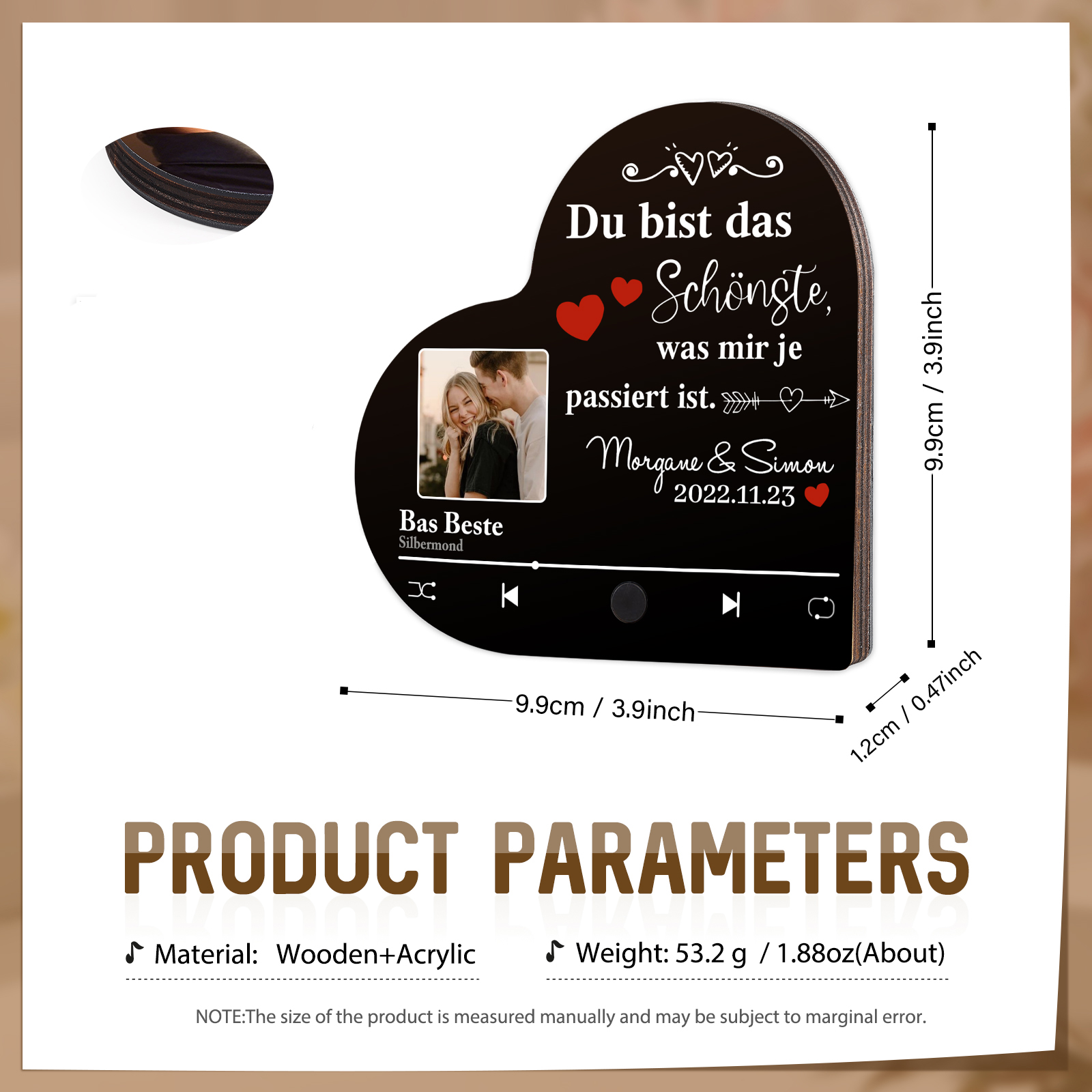 Herz Personalisiertes Lied & Foto & Text & Datum Kühlschrankmagnet mit Musikfunktion Du bist das Beste was mir je passiert ist Geschenk für Paare