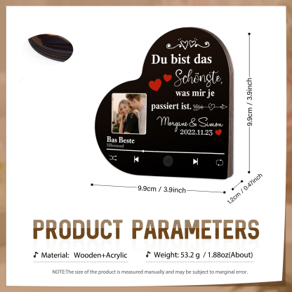 Herz Personalisiertes Lied & Foto & Text & Datum Kühlschrankmagnet mit Musikfunktion Du bist das Beste was mir je passiert ist Geschenk für Paare