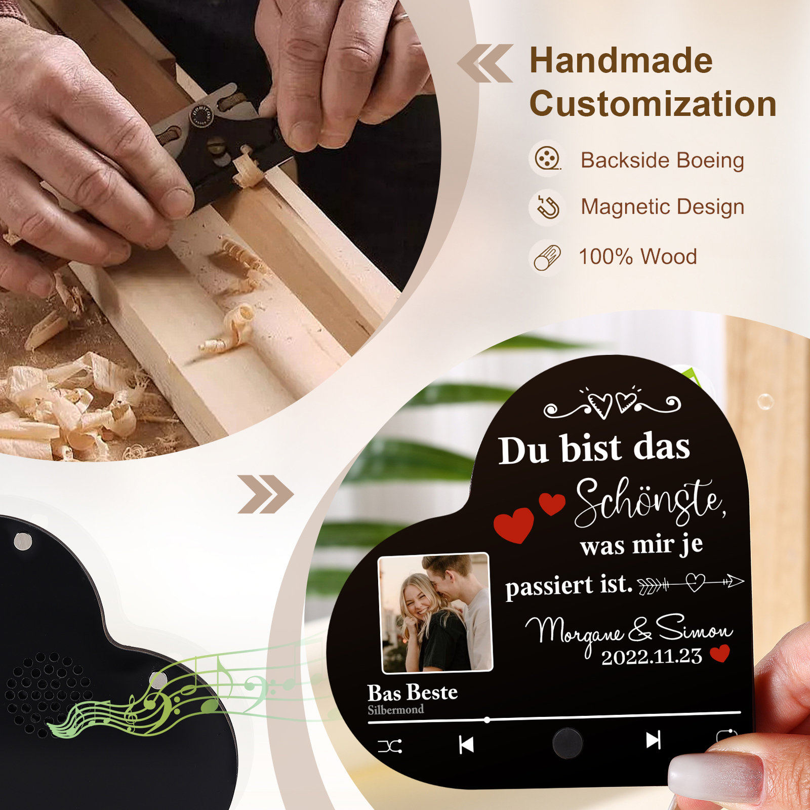 Herz Personalisiertes Lied & Foto & Text & Datum Kühlschrankmagnet mit Musikfunktion Du bist das Beste was mir je passiert ist Geschenk für Paare