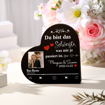 Herz Personalisiertes Lied & Foto & Text & Datum Kühlschrankmagnet mit Musikfunktion Du bist das Beste was mir je passiert ist Geschenk für Paare