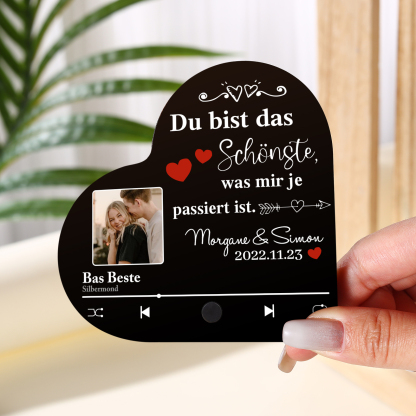 Herz Personalisiertes Lied & Foto & Text & Datum Kühlschrankmagnet mit Musikfunktion Du bist das Beste was mir je passiert ist Geschenk für Paare
