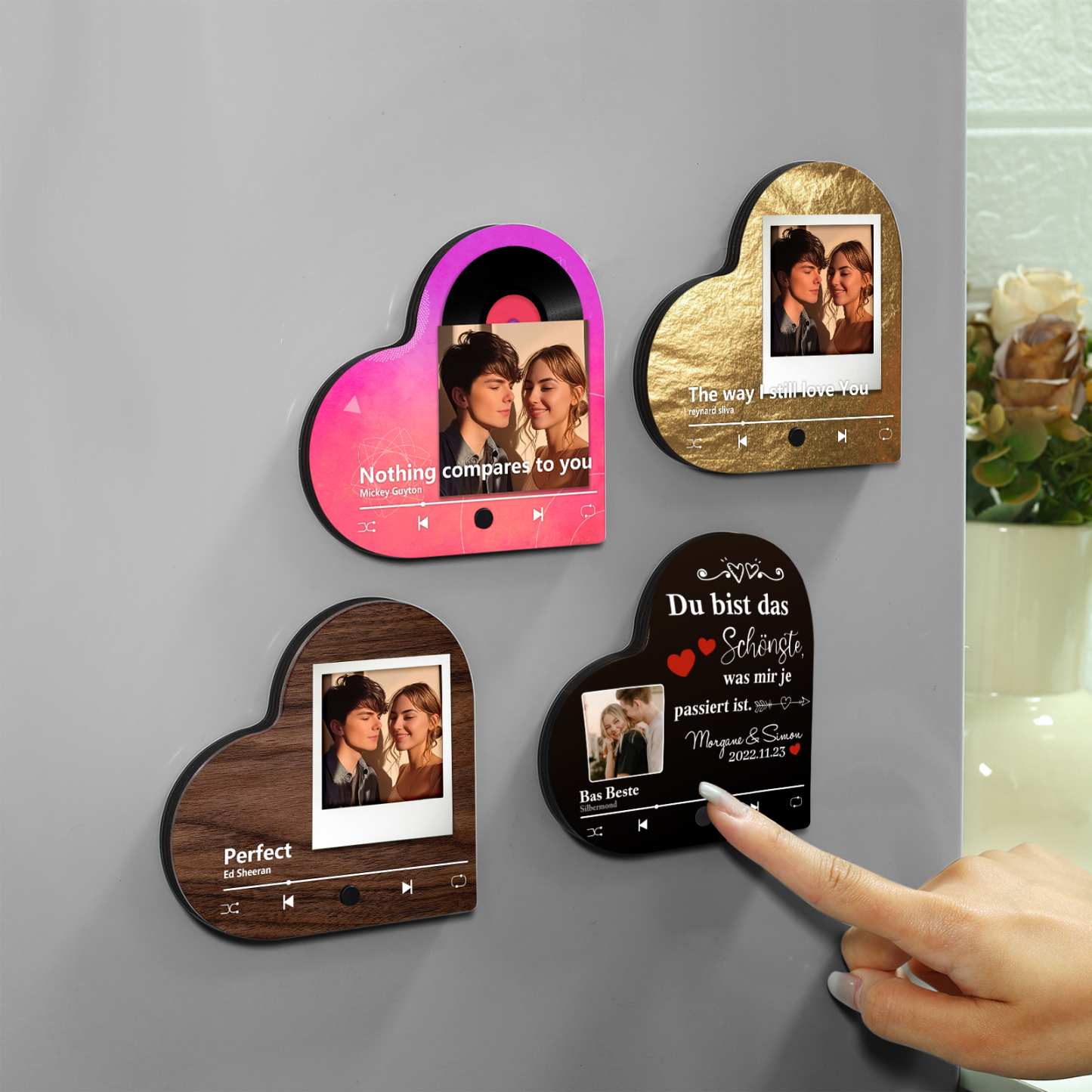 Herz Personalisiertes Lied & Foto & Text & Datum Kühlschrankmagnet mit Musikfunktion Du bist das Beste was mir je passiert ist Geschenk für Paare