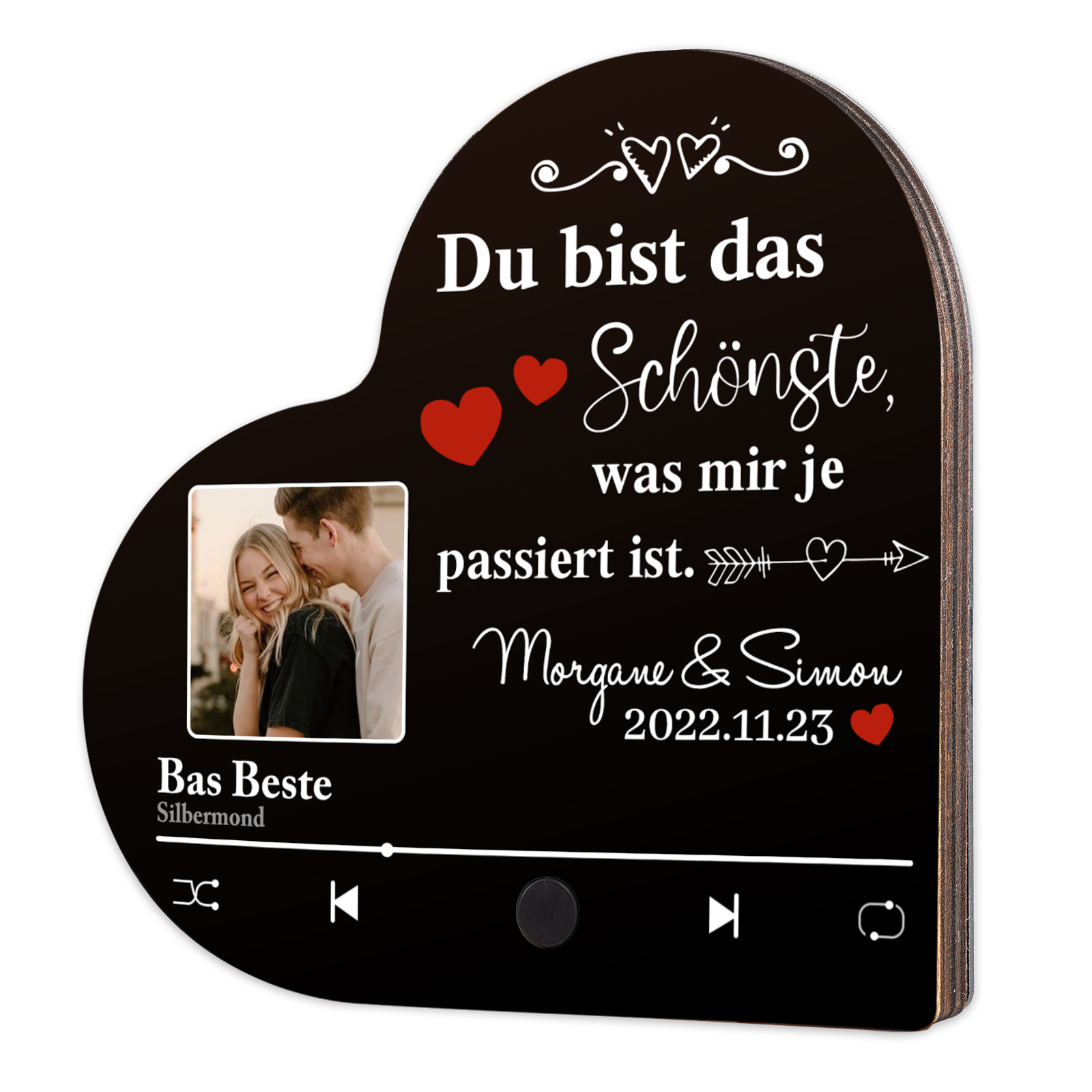 Herz Personalisiertes Lied & Foto & Text & Datum Kühlschrankmagnet mit Musikfunktion Du bist das Beste was mir je passiert ist Geschenk für Paare