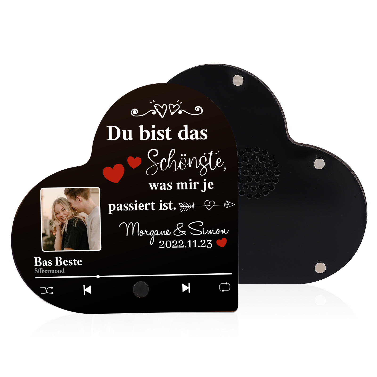 Herz Personalisiertes Lied & Foto & Text & Datum Kühlschrankmagnet mit Musikfunktion Du bist das Beste was mir je passiert ist Geschenk für Paare