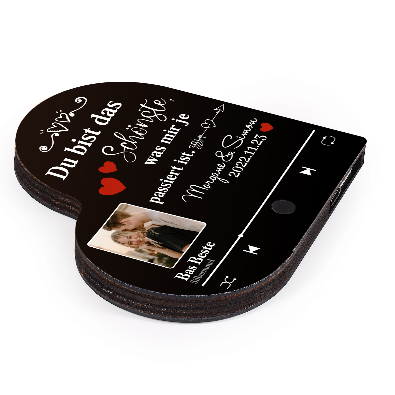 Herz Personalisiertes Lied & Foto & Text & Datum Kühlschrankmagnet mit Musikfunktion Du bist das Beste was mir je passiert ist Geschenk für Paare