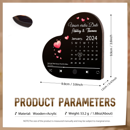 Herz Personalisiertes Lied & Text & 2 Namen & Jahr & Datum Kühlschrankmagnet mit Musikfunktion Geschenk für Paare