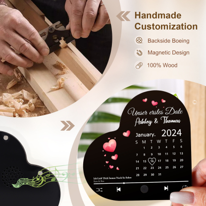 Herz Personalisiertes Lied & Text & 2 Namen & Jahr & Datum Kühlschrankmagnet mit Musikfunktion Geschenk für Paare