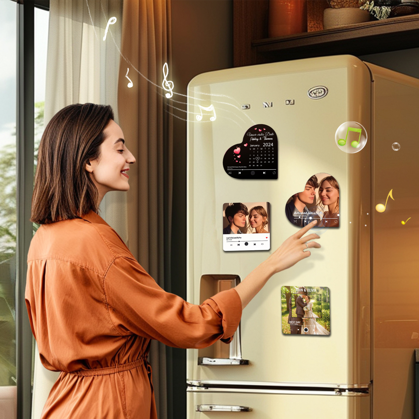 Herz Personalisiertes Lied & Text & 2 Namen & Jahr & Datum Kühlschrankmagnet mit Musikfunktion Geschenk für Paare