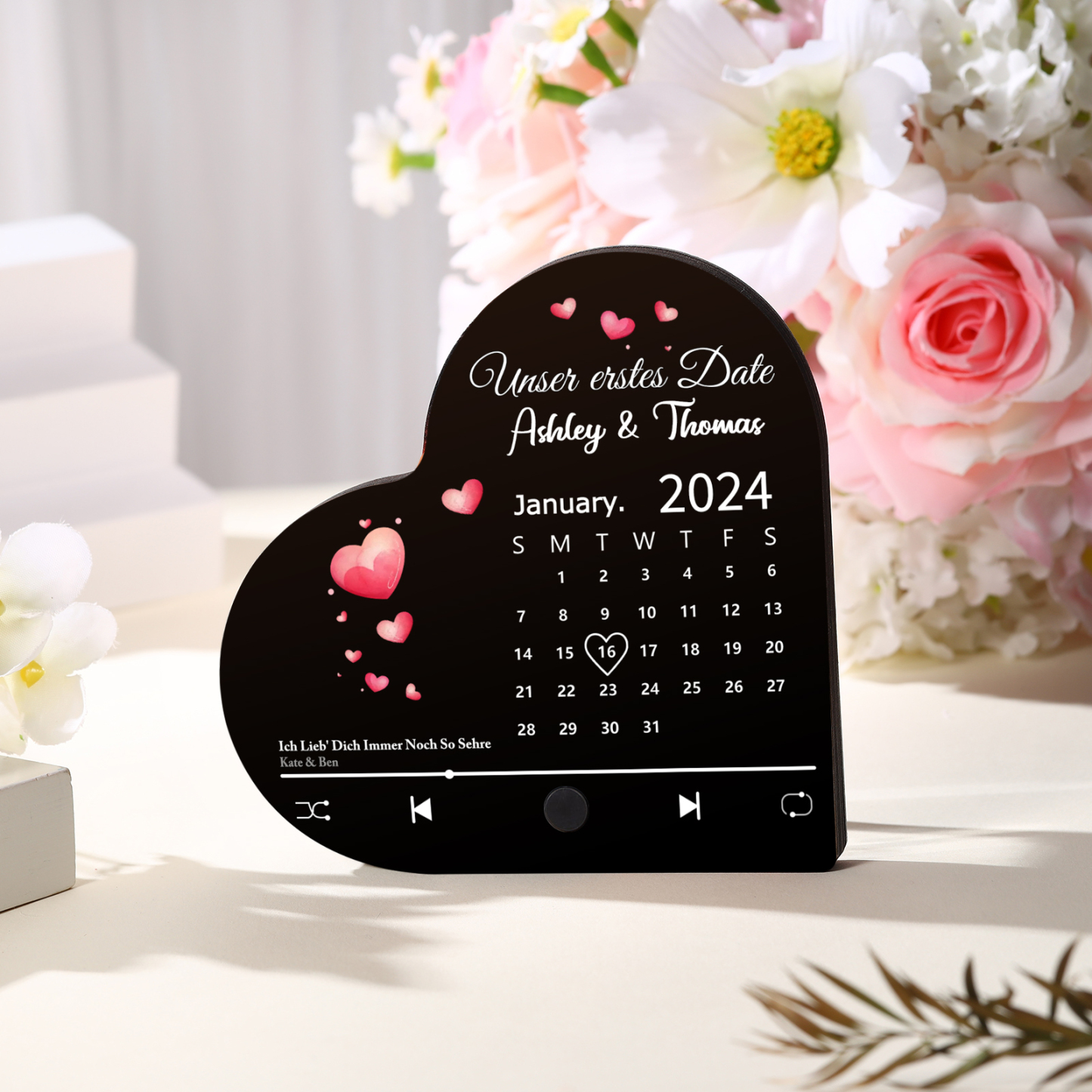 Herz Personalisiertes Lied & Text & 2 Namen & Jahr & Datum Kühlschrankmagnet mit Musikfunktion Geschenk für Paare