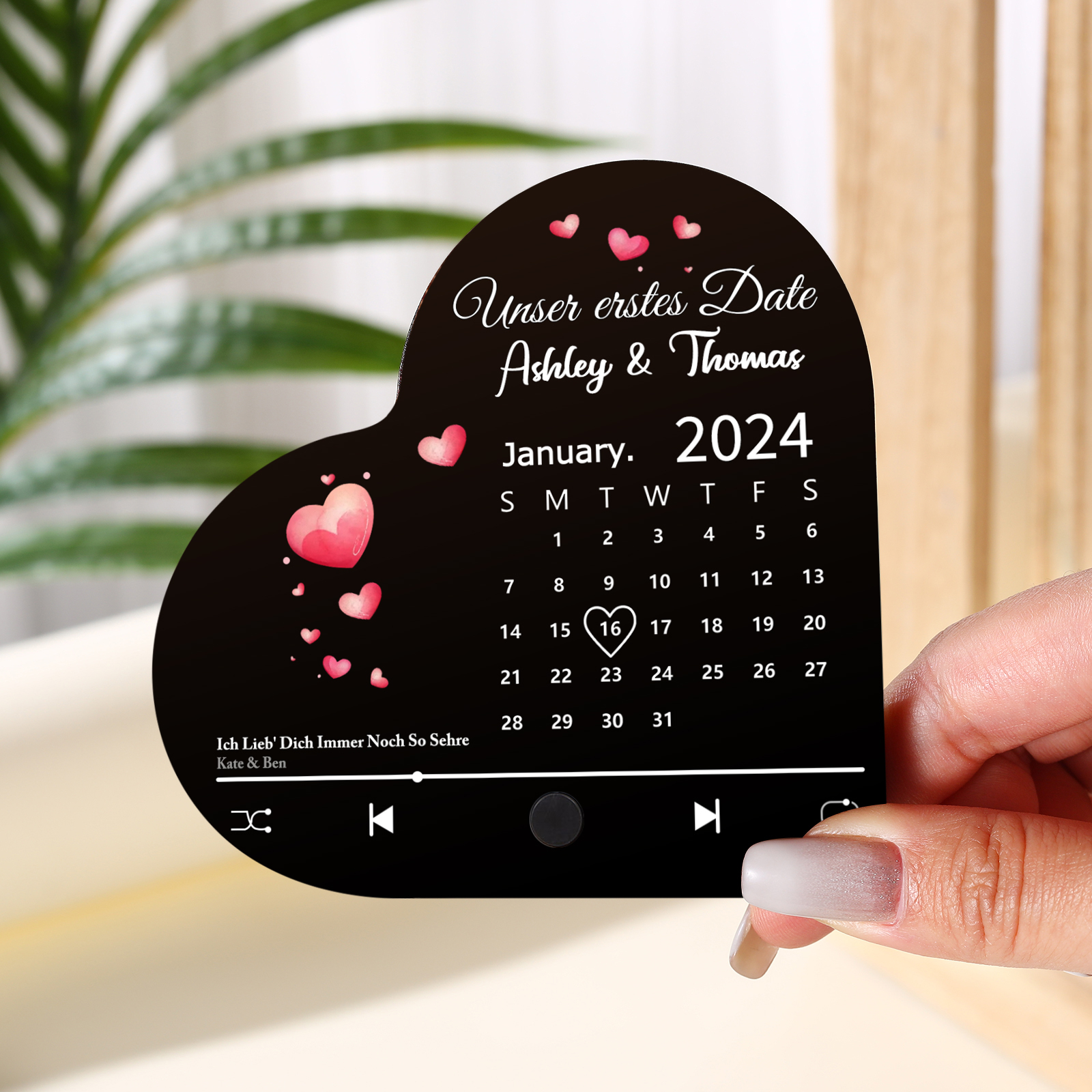 Herz Personalisiertes Lied & Text & 2 Namen & Jahr & Datum Kühlschrankmagnet mit Musikfunktion Geschenk für Paare