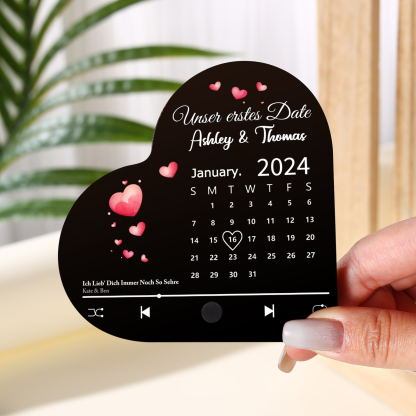 Herz Personalisiertes Lied & Text & 2 Namen & Jahr & Datum Kühlschrankmagnet mit Musikfunktion Geschenk für Paare