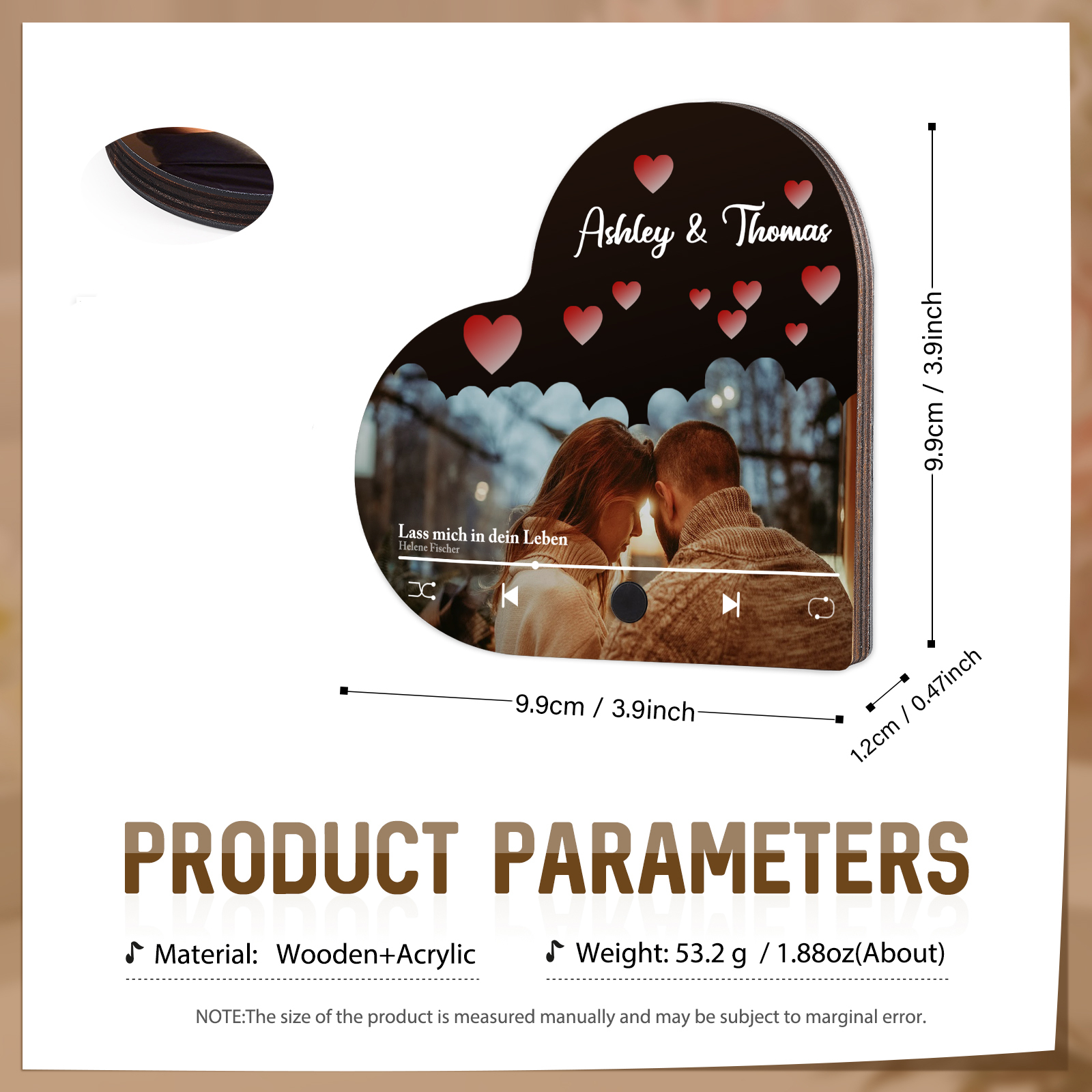 Herz Personalisiertes Lied & 2 Namen & Foto Partner Kühlschrankmagnet mit Musikfunktion Geschenk für Paare