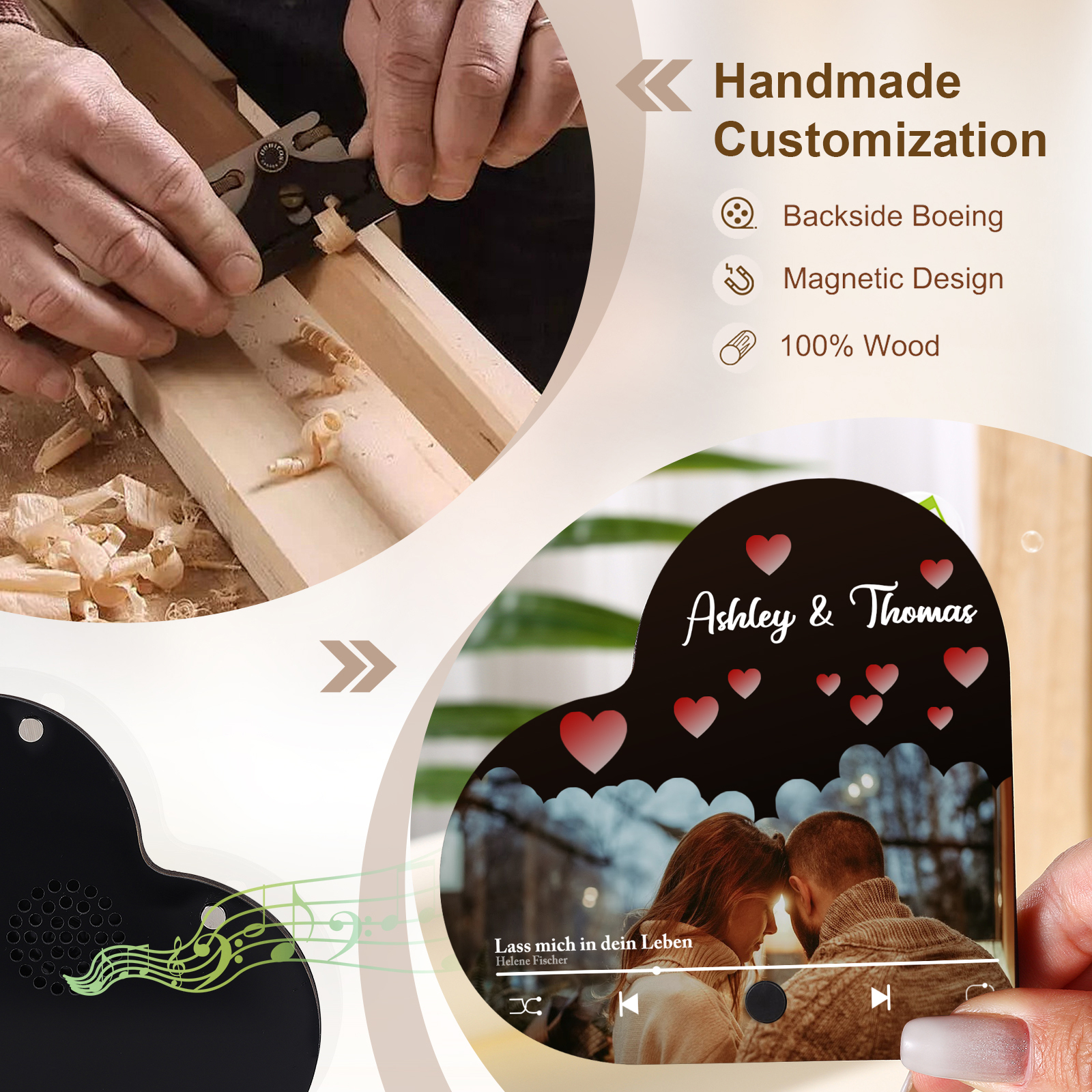 Herz Personalisiertes Lied & 2 Namen & Foto Partner Kühlschrankmagnet mit Musikfunktion Geschenk für Paare