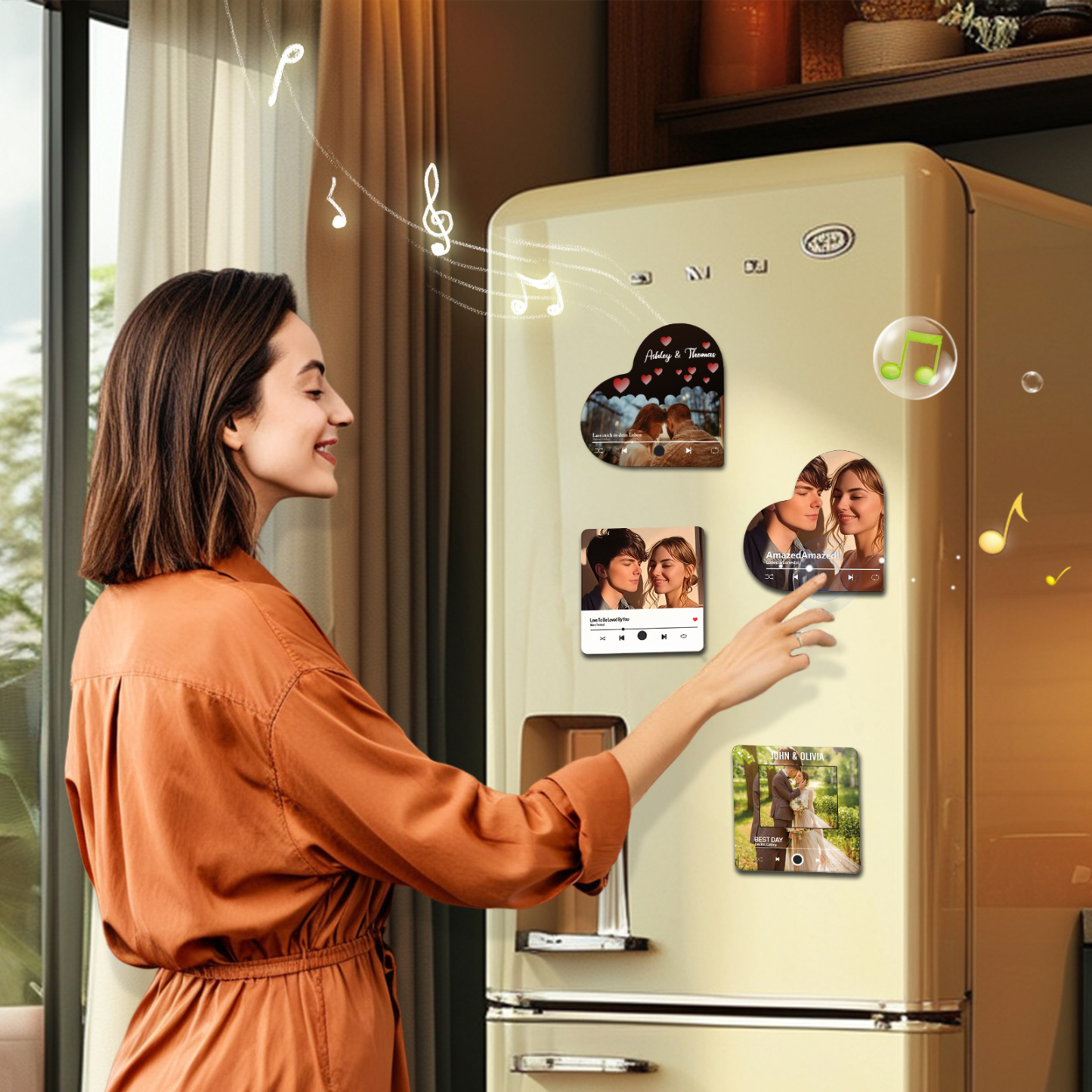 Herz Personalisiertes Lied & 2 Namen & Foto Partner Kühlschrankmagnet mit Musikfunktion Geschenk für Paare