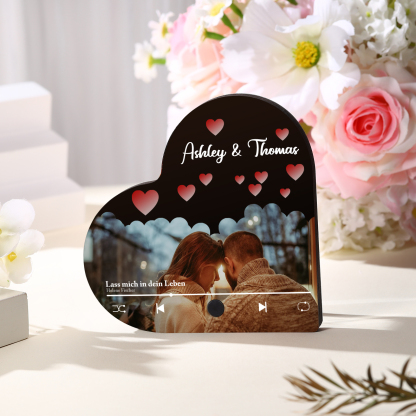 Herz Personalisiertes Lied & 2 Namen & Foto Partner Kühlschrankmagnet mit Musikfunktion Geschenk für Paare