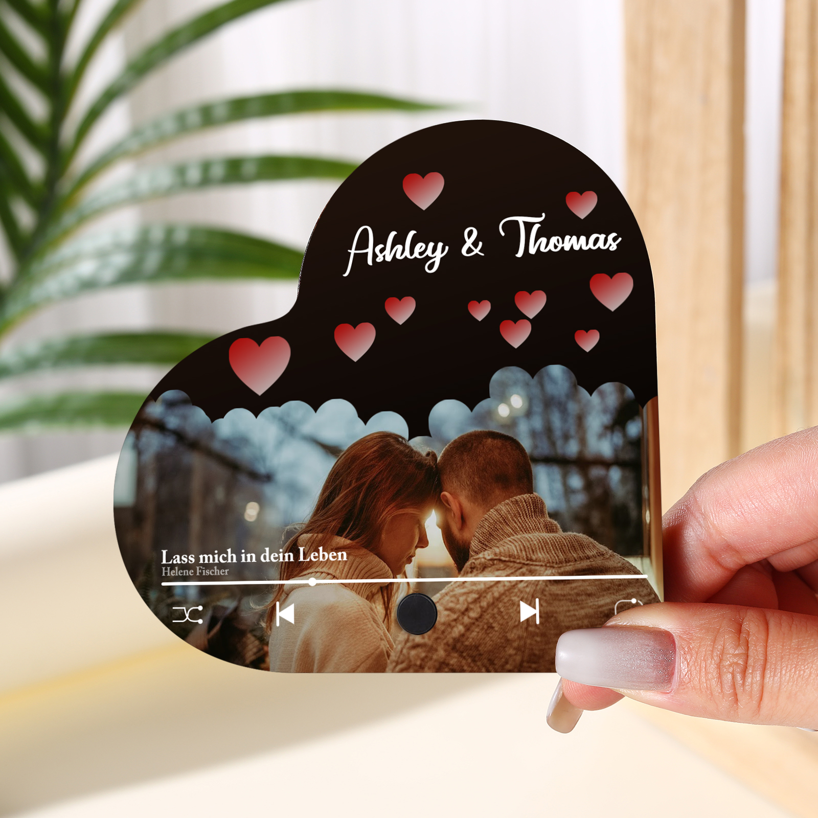 Herz Personalisiertes Lied & 2 Namen & Foto Partner Kühlschrankmagnet mit Musikfunktion Geschenk für Paare