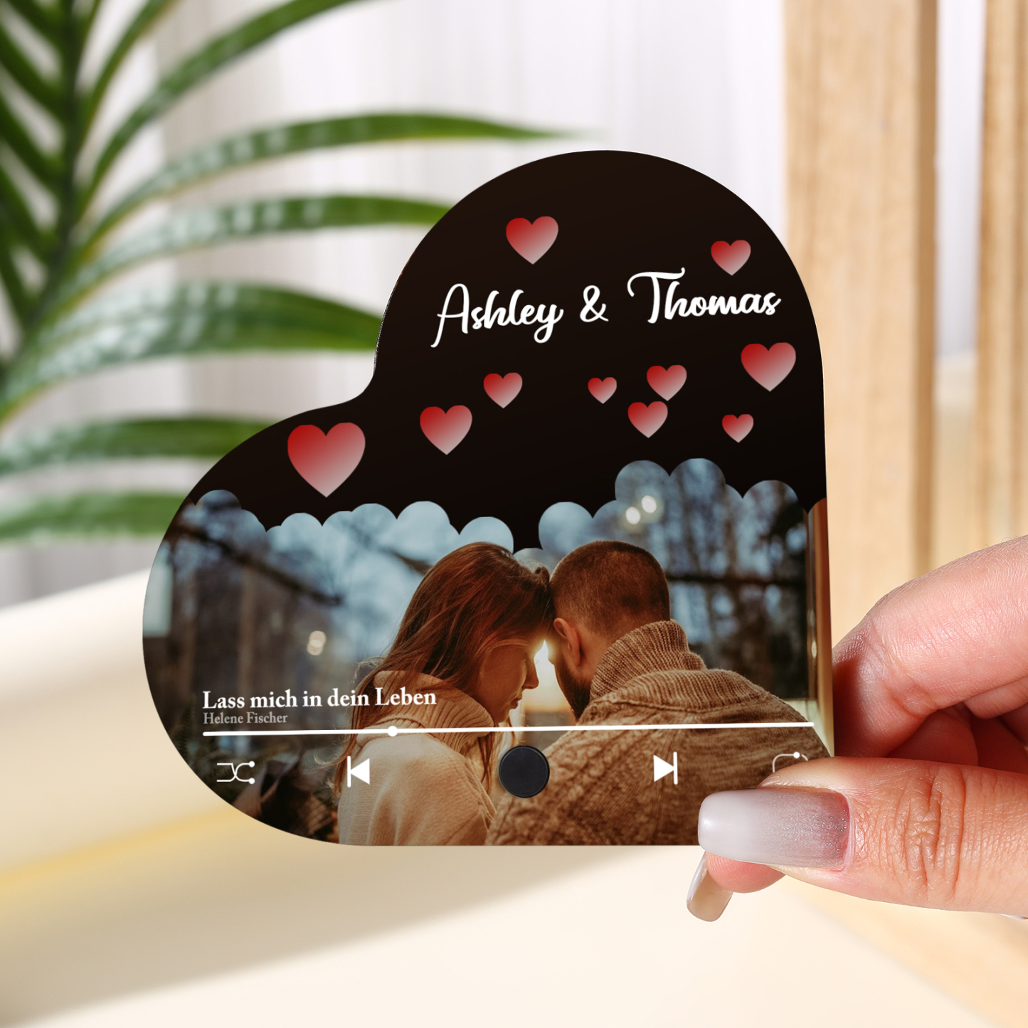 Herz Personalisiertes Lied & 2 Namen & Foto Partner Kühlschrankmagnet mit Musikfunktion Geschenk für Paare