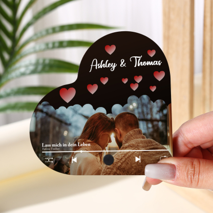 Herz Personalisiertes Lied & 2 Namen & Foto Partner Kühlschrankmagnet mit Musikfunktion Geschenk für Paare