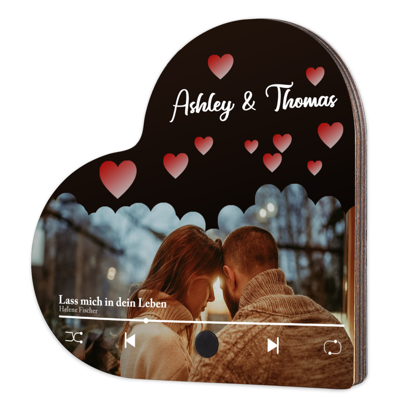 Herz Personalisiertes Lied & 2 Namen & Foto Partner Kühlschrankmagnet mit Musikfunktion Geschenk für Paare