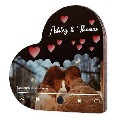 Herz Personalisiertes Lied & 2 Namen & Foto Partner Kühlschrankmagnet mit Musikfunktion Geschenk für Paare