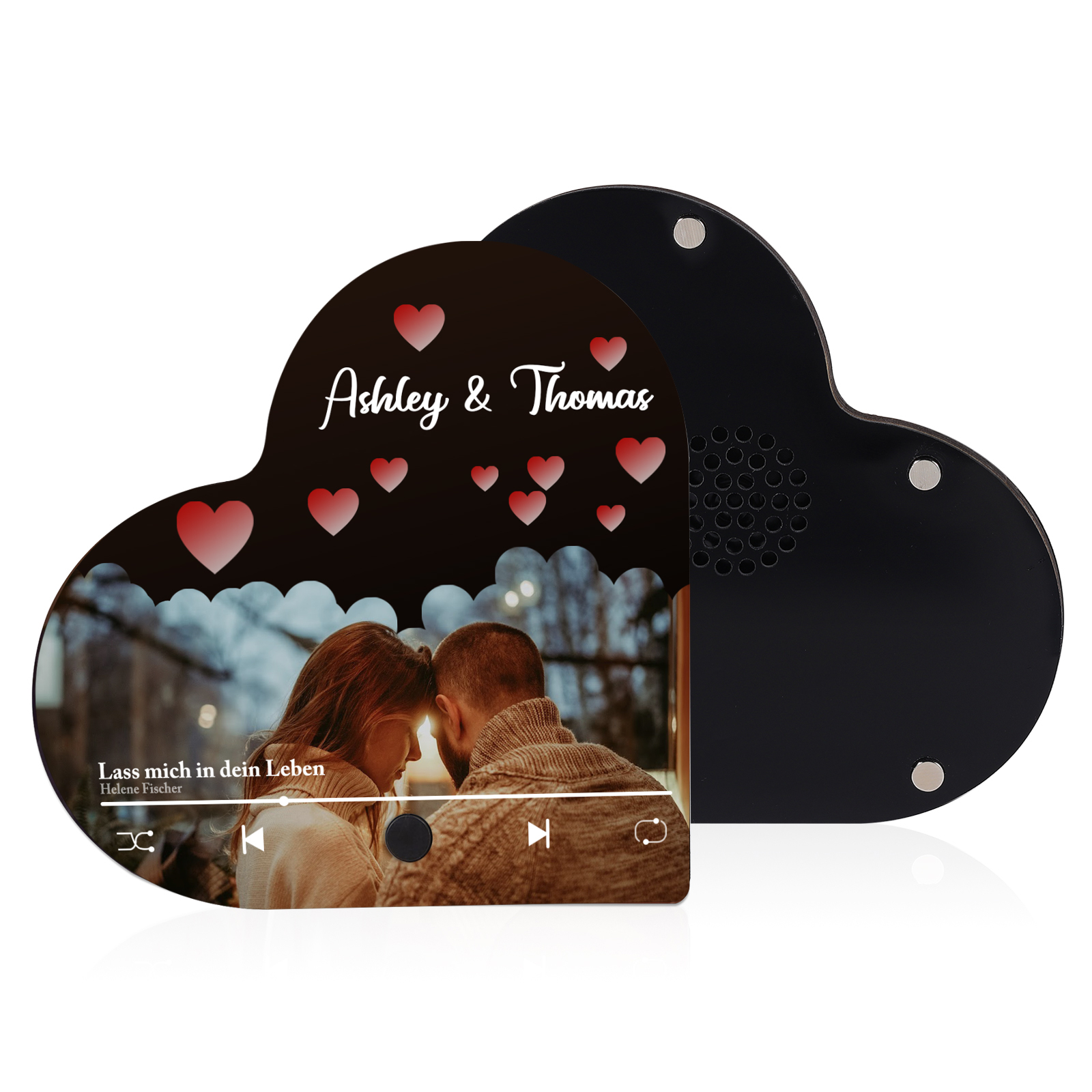 Herz Personalisiertes Lied & 2 Namen & Foto Partner Kühlschrankmagnet mit Musikfunktion Geschenk für Paare