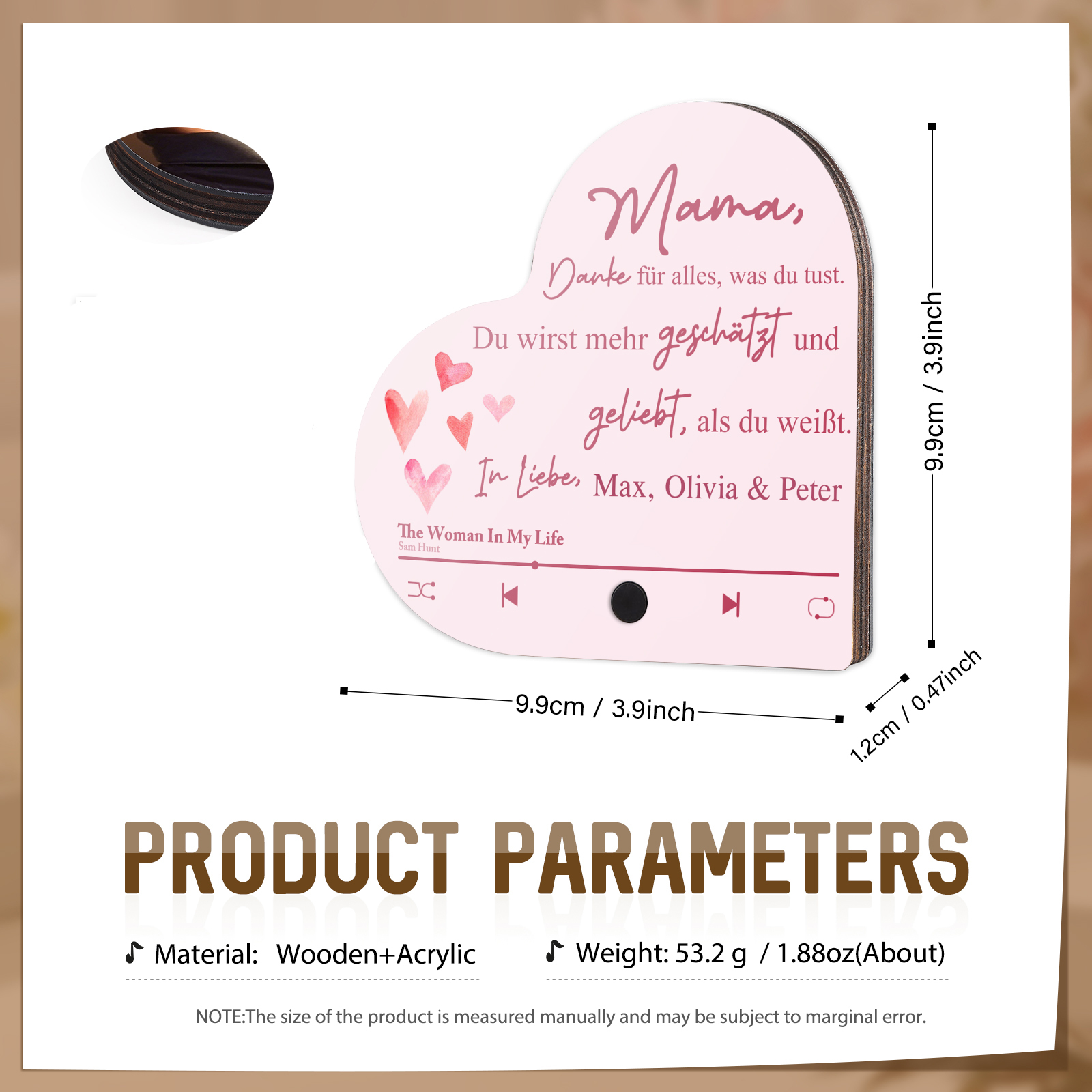 Herz Personalisiertes Lied & Text Kühlschrankmagnet mit Musikfunktion Mama, Danke für alles, was du tust Geschenk für Mutter