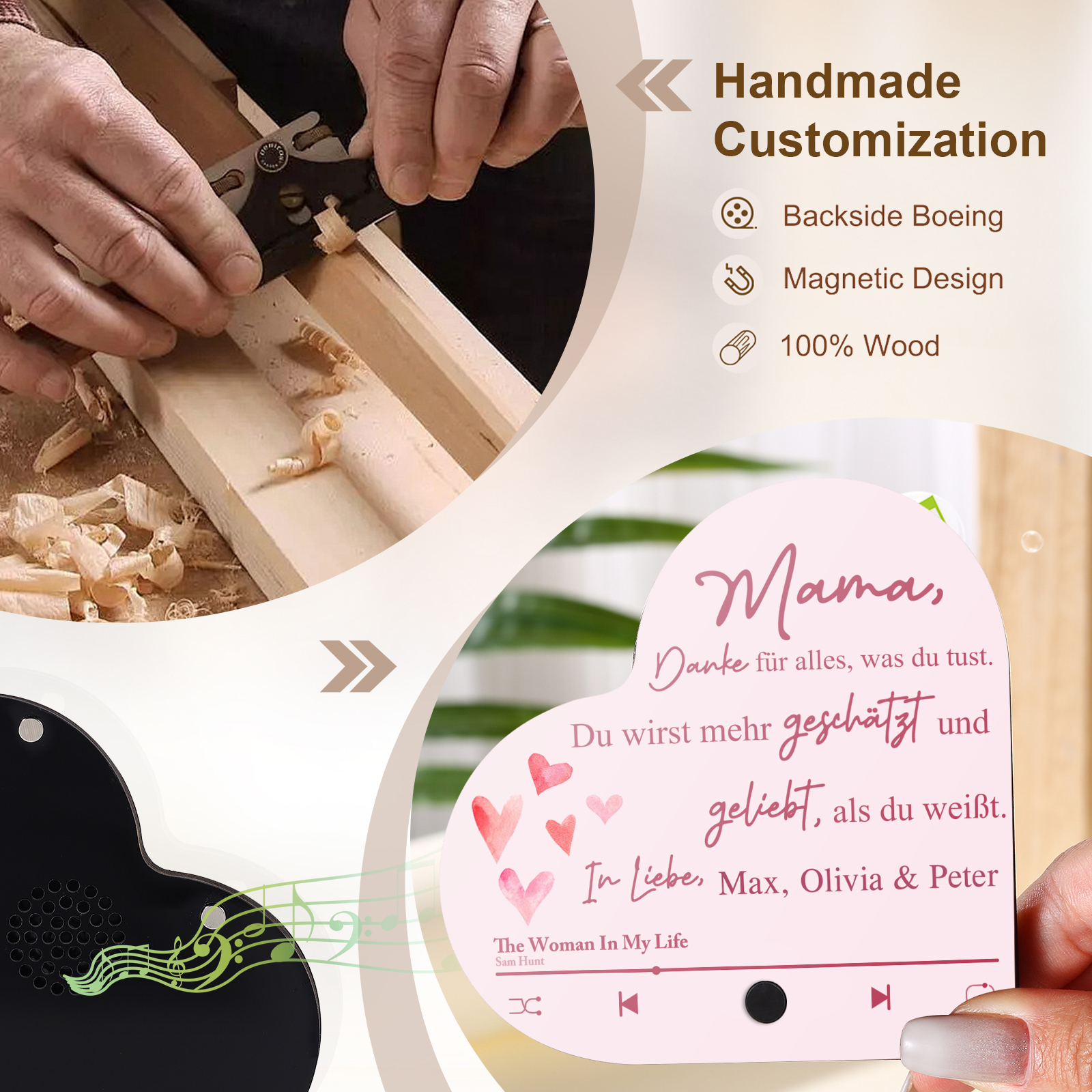 Herz Personalisiertes Lied & Text Kühlschrankmagnet mit Musikfunktion Mama, Danke für alles, was du tust Geschenk für Mutter