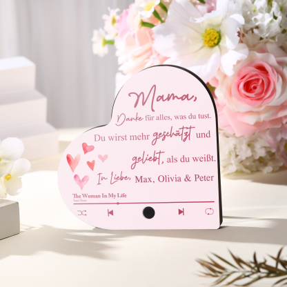 Herz Personalisiertes Lied & Text Kühlschrankmagnet mit Musikfunktion Mama, Danke für alles, was du tust Geschenk für Mutter