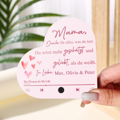 Herz Personalisiertes Lied & Text Kühlschrankmagnet mit Musikfunktion Mama, Danke für alles, was du tust Geschenk für Mutter