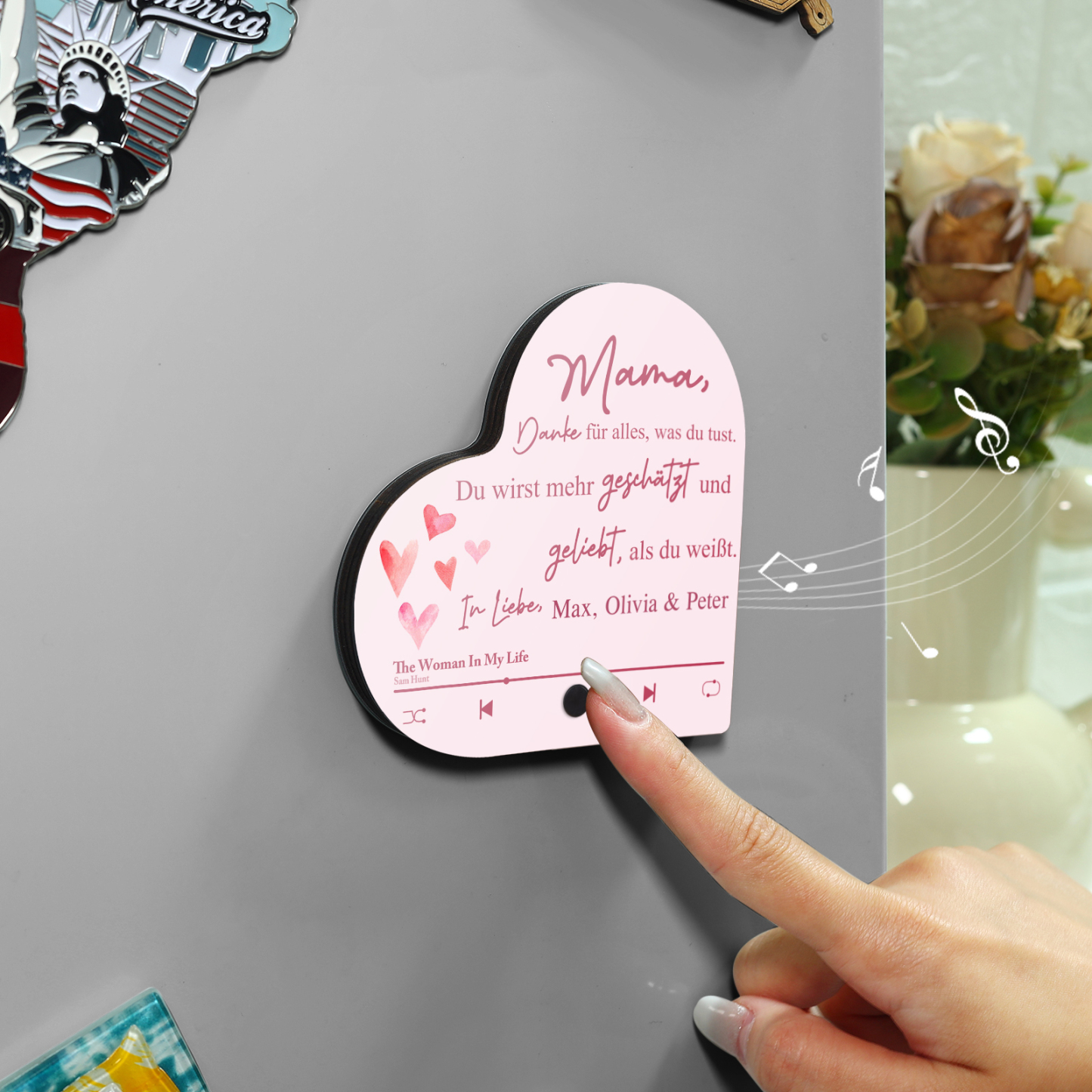 Herz Personalisiertes Lied & Text Kühlschrankmagnet mit Musikfunktion Mama, Danke für alles, was du tust Geschenk für Mutter