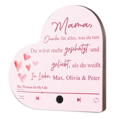 Herz Personalisiertes Lied & Text Kühlschrankmagnet mit Musikfunktion Mama, Danke für alles, was du tust Geschenk für Mutter