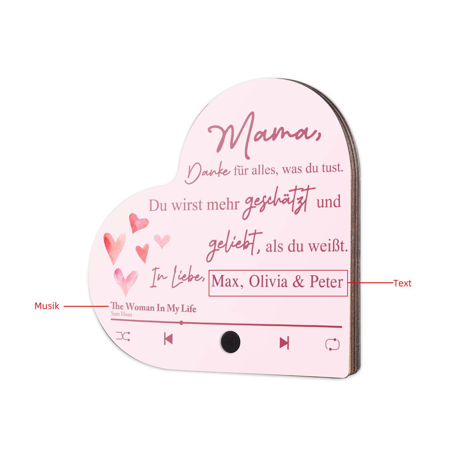 Herz Personalisiertes Lied & Text Kühlschrankmagnet mit Musikfunktion Mama, Danke für alles, was du tust Geschenk für Mutter
