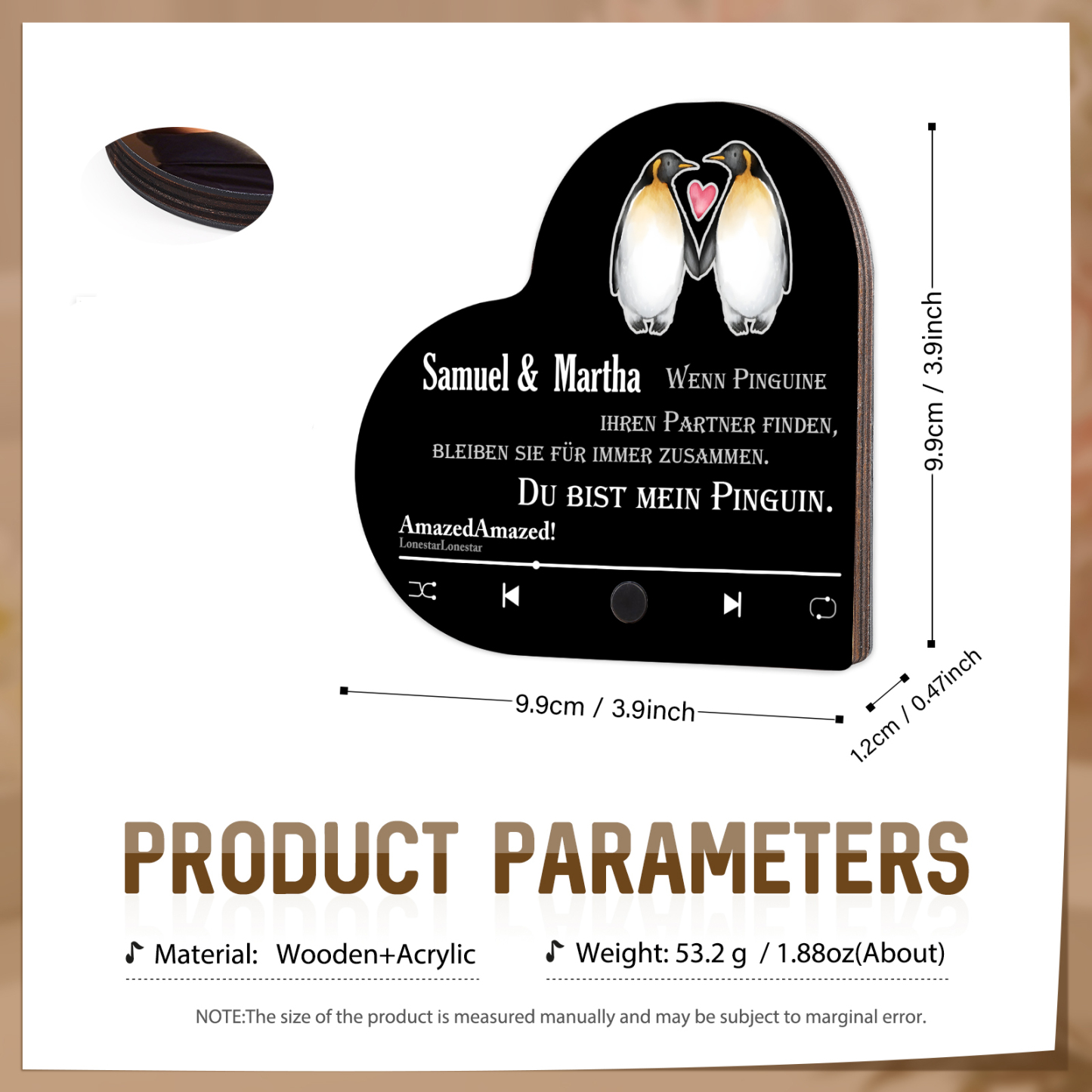 Herz Personalisiertes Lied &2 Namen Kühlschrankmagnet mit Musikfunktion Du bist mein Pinguin Geschenk für Paare