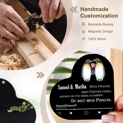 Herz Personalisiertes Lied &2 Namen Kühlschrankmagnet mit Musikfunktion Du bist mein Pinguin Geschenk für Paare