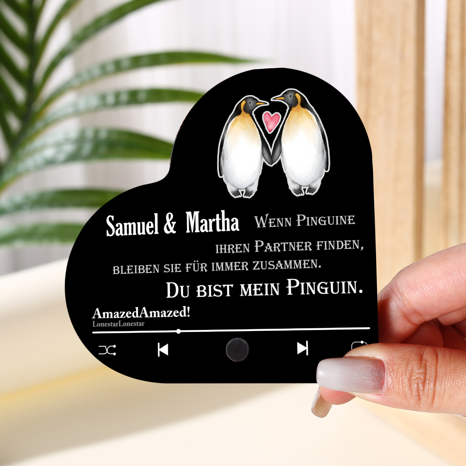 Herz Personalisiertes Lied &2 Namen Kühlschrankmagnet mit Musikfunktion Du bist mein Pinguin Geschenk für Paare