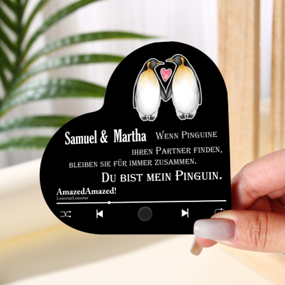 Herz Personalisiertes Lied &2 Namen Kühlschrankmagnet mit Musikfunktion Du bist mein Pinguin Geschenk für Paare