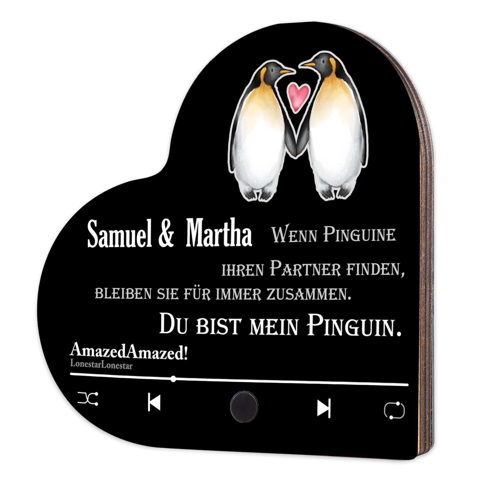 Herz Personalisiertes Lied &2 Namen Kühlschrankmagnet mit Musikfunktion Du bist mein Pinguin Geschenk für Paare