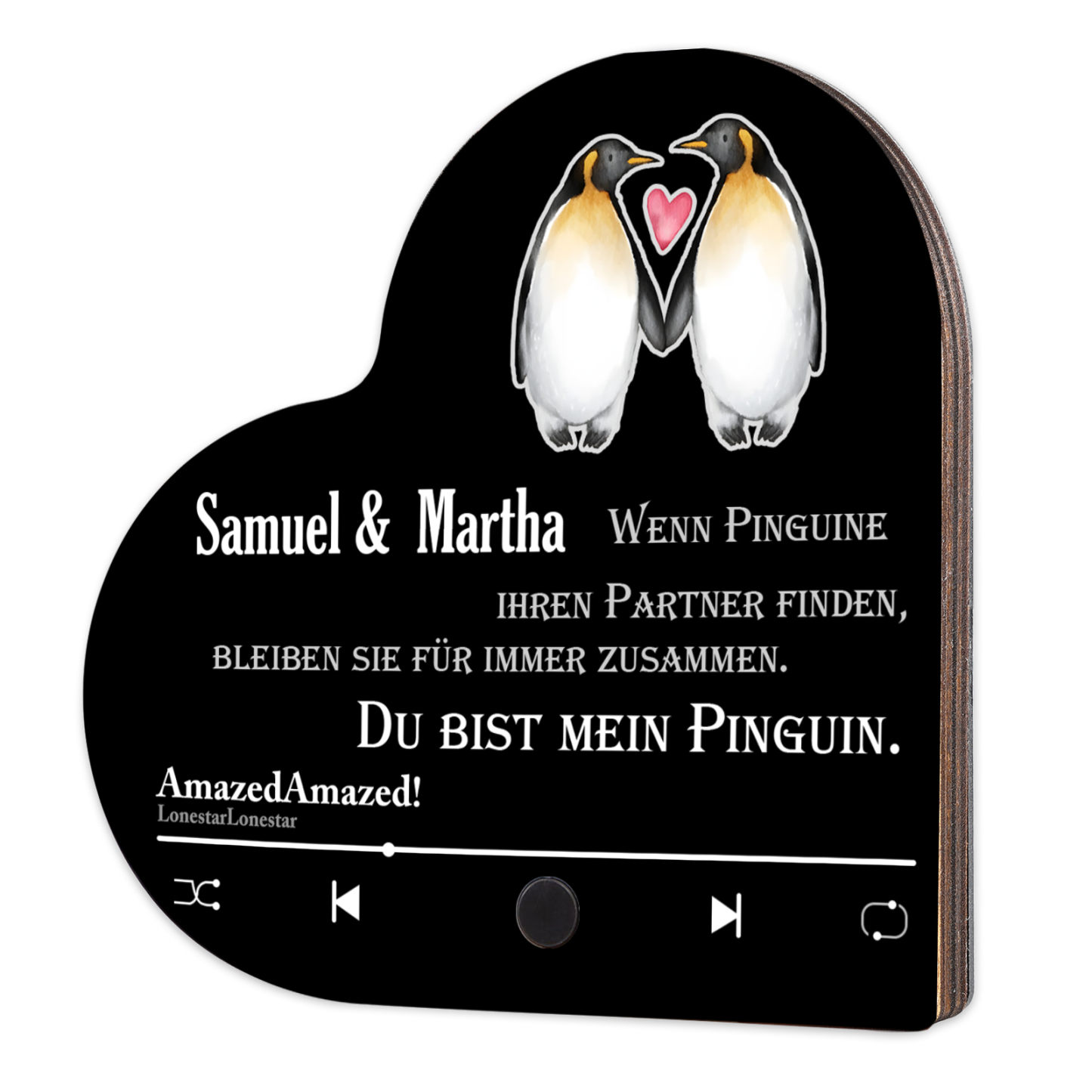 Herz Personalisiertes Lied &2 Namen Kühlschrankmagnet mit Musikfunktion Du bist mein Pinguin Geschenk für Paare